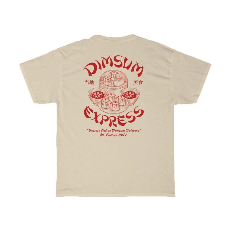 Women Dim Sum Retro Graphic Tees Unisex Oversized Back Print