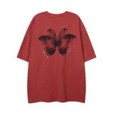 Men T Shirt Butterfly Graffiti Washed and Worn Short Sleeve T-shirt Men and Women Oversize