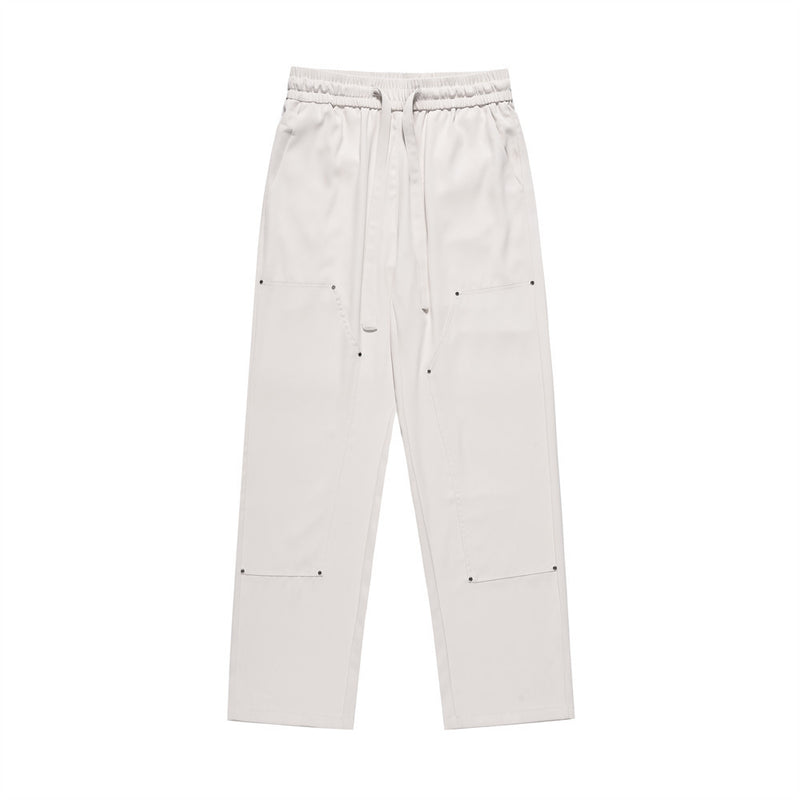 Men Sweatpants Solid Color Casual Trousers Elasticated Pants Wide-Leg Overalls