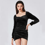 Women Dress Long Sleeve Puff Sleeve Sexy Velvet Party Dress