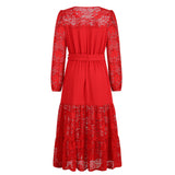 Women Date Dress Autumn Winter Sexy Long Sleeve round Neck Lace Long Dress Dress