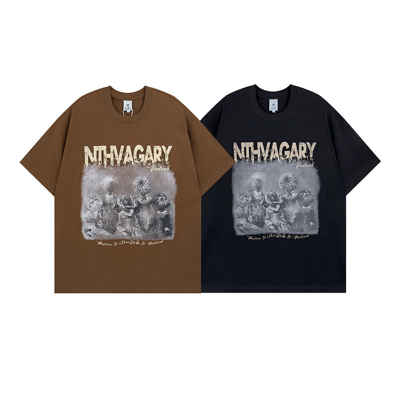 Men T Shirt Loose Casual Short Sleeve T-shirt Men and Women Retro Half Sleeve T-shirt