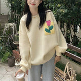 Women Knitwear Autumn Three-Dimensional Flower round Neck Sweater Loose Sweater