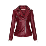 Red Leather Jacket Fall Winter Coat Women Pu Lapel Short Slim Jacket Women