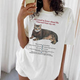 Funny Cat Graphic T-Shirts Short Sleeve Cute Cat Mom Tee Fem