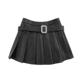 Women Skirt PU Leather Pleated Skirt Thickened Short Skirt Casual Skirt