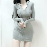 Women Dresses Sheath Sweater Dress Zipper Sexy V-neck