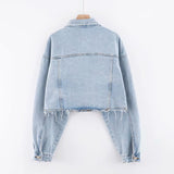 Women Jacket Washed and Worn Loose Short Lapels Jeans