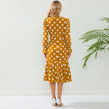 Women Date Dress Autumn and Winter Dress Sexy V-neck Polka Dot Printing Long-Sleeved Fishtail Dress