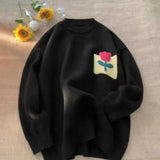 Women Knitwear Autumn Three-Dimensional Flower round Neck Sweater Loose Sweater