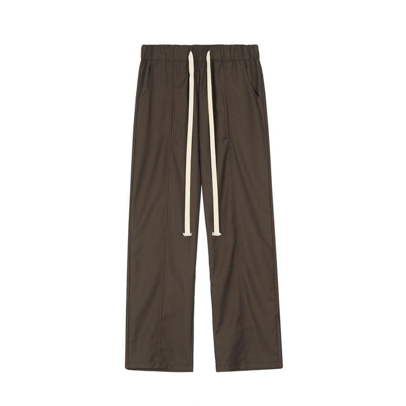 Men Sweatpants Solid Color Casual Trousers Baggy Straight Trousers Elastic Waist Track Pants