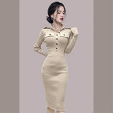 Women Maxi Dress Autumn and Winter Turtleneck Long Sleeve Narrow Knitted Dress