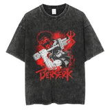 2024Berserk Print T Shirt Men Vintage Washed T-Shirt Anime