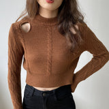 Women Winter Knitted Sweater Sexy Retro Long Sleeve Ripped Autumn 8t8155