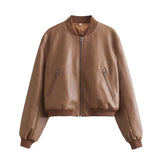 Women Leather Jacket Autumn Leisure Imitation Leather Flight Jacket PU Leather Coat