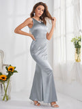 Women Evening Gown Sexy Retro Sleeveless Satin Dress
