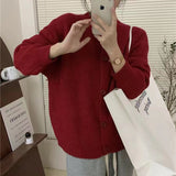 Women Knitted Cardigan round Neck Solid Color Knitted Button Cardigan Loose Casual Sweater Coat