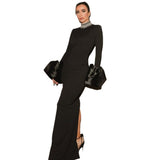 Women Dresses Long Sleeve Bandage One-Piece Dress Autumn and Winter Banquet Party Dress Skirt (Ont0408)