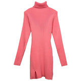 Women Dresses Turtleneck Dress Slim Fit Hip Skirt Knitted Dress
