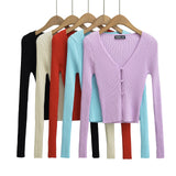 Women Tops Spring/Summer V-neck Hollow Cardigan Solid Color Short Top