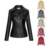 Red Leather Jacket Autumn and Winter Leather Coat for Women Short Lapels PU Leather Jacket