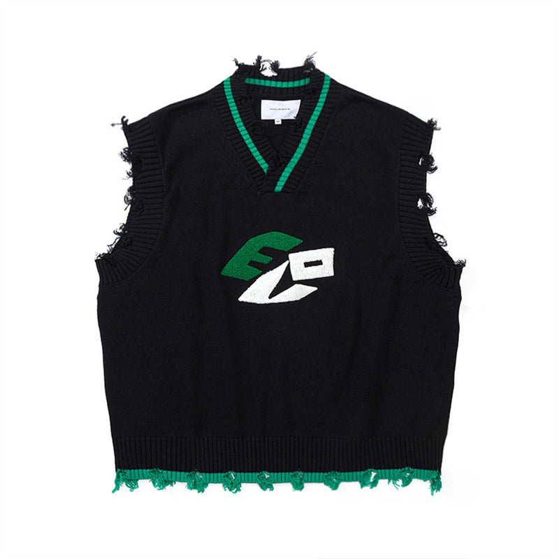 Men Vest Letter V-neck Sweater Vest