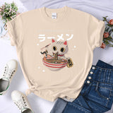 2024Harajuku Cat Neko Noodles Ramen Tee Shirts Summer