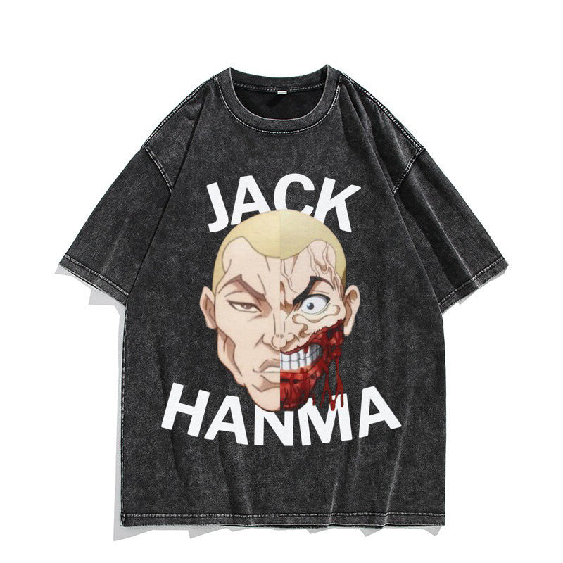 Washed Vintage Short Sleeve T-Shirt Jack Hanma Top