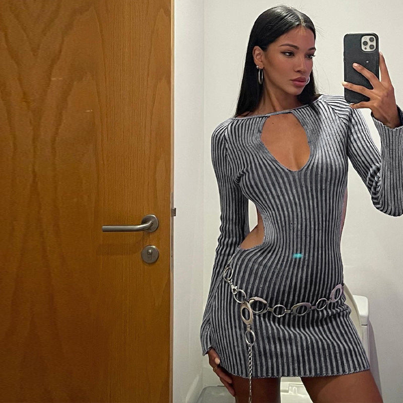 Women Dresses Autumn Sexy Backless Long Sleeves Sheath Dress