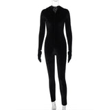 Women Jumpsuit Autumn Sexy Zip Hooded Slim Fit Sheath Jumpsuit