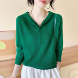 Women Knitted Pullover Autumn Hooded Knitwear Loose Thin Casual Long Sleeve Top