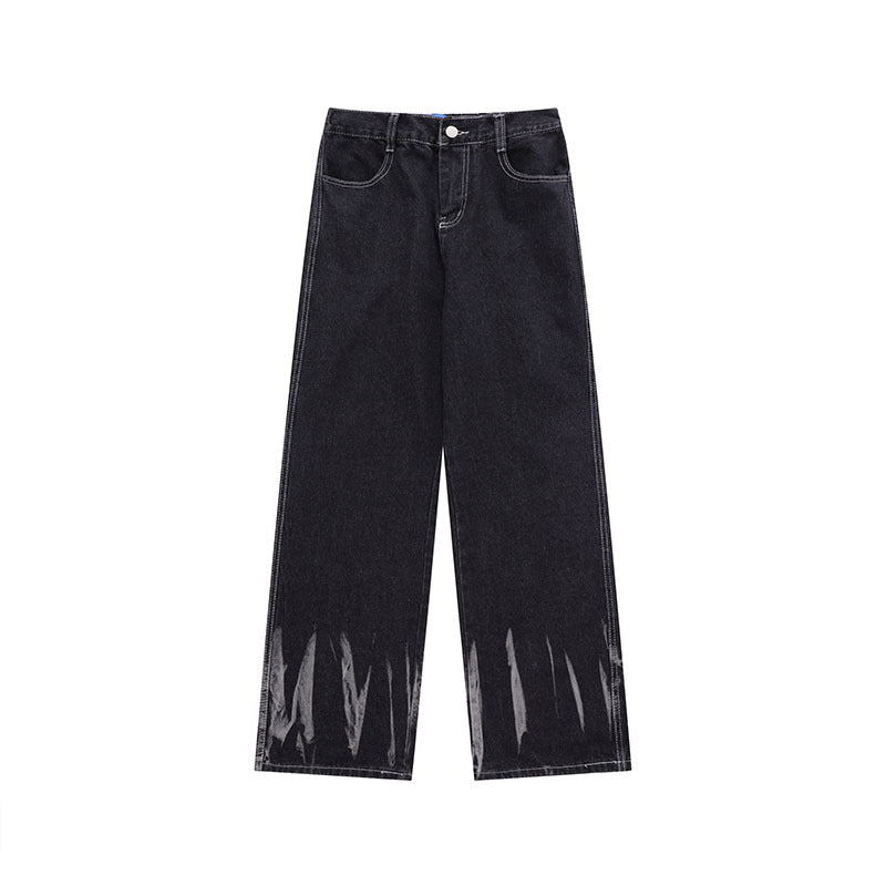 Men Jeans Retro Washed Tie-Dye Gradient Distressed Straight Jeans