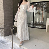 Women Dresses Autumn Sexy Slim Fit Long Dress Lace Dress