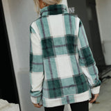 Women Trench Coat Long Style Long Sleeve Stand Collar Plaid Loose Zip Gold Mink Plush Coat