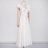 Women Dresses Spring V-neck Dress Long Dress (Qymy0409)