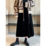 Women Skirt Autumn Winter Retro Hepburn Style Gold Velvet Skirt Mid-Length Pleated A- line Umbrella Skirt