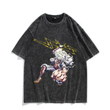 Anime Nika Luffy Washed Old Retro T-Shirt Short Sleeve