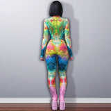 Women Jumpsuit Winter Slim-Fit Zipper Turtleneck Long Sleeve Finger Stall Jumpsuit