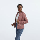 Red Leather Jacket Fleece-Lined Women's Leather Jacket Women's Hooded Autumn and Winter Short Coat Casual Women's Jacket