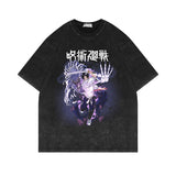 Washed and old retro short-sleeved T-shirt anime top