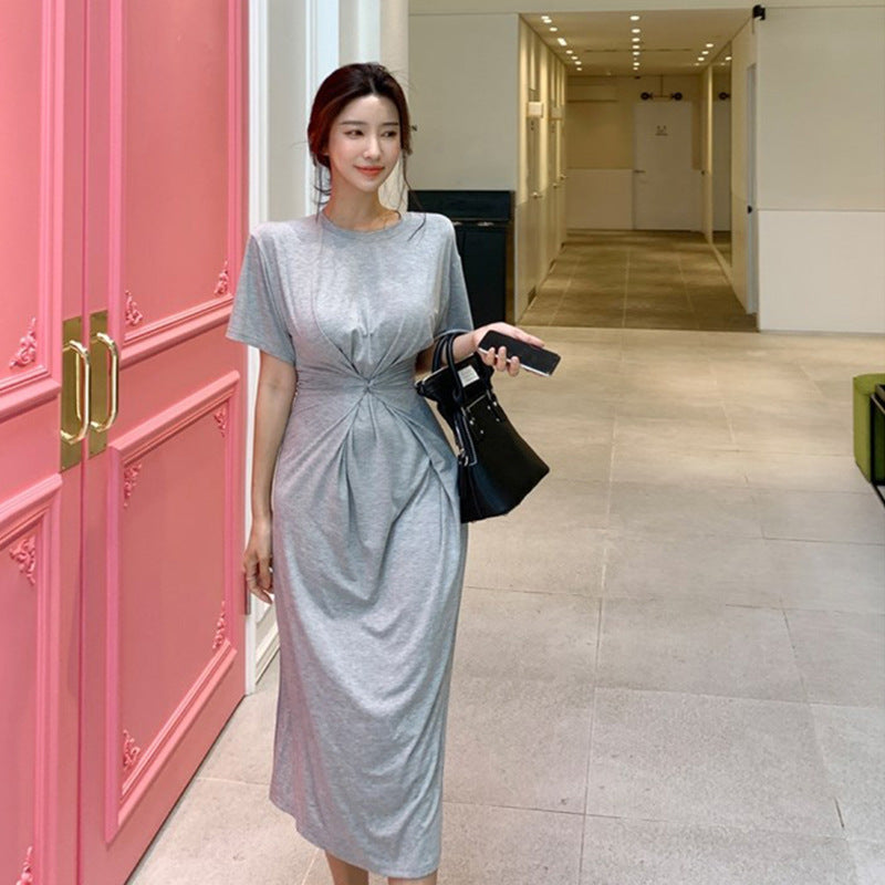 Women Dresses Short Sleeve Dress Crew Neck Casual Midi Dress