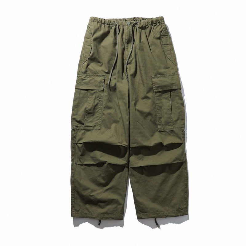 Men Sweatpants Overalls Loose Functional Pleated Wide Leg Trousers Casual Drawstring Jogger Pants