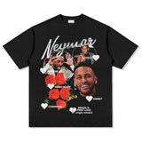 Men Vintage Football T-Shirt Neymar Football Stars Vintage Printed Short Sleeve Washed Old Top