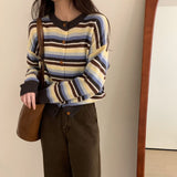 Women Knitwear Autumn and Winter Striped round Neck Sweaters Cardigan