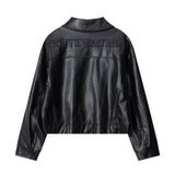 Women Jacket Leather Clothing with Stand Collar Coat Autumn Casual Loose Embroidered Button Biker's Leather Jacket