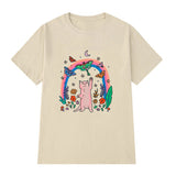 Cute Funny Cat Shirt Summer Casual Short Sleeve Loose Women