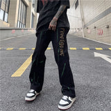 Men Jeans Retro Alphabet Rhinestone Printed Straight Jeans