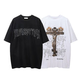 Men Vintage T-Shirt Printed Short Sleeve T-shirt Men's Trendy Loose round Neck Half Sleeve