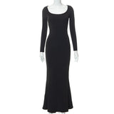 Women Dresses Casual Long Sleeve Slim Fit Camisole Dress (Bla0420)
