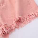 Women Shorts Pink Raw Edge Denim Shorts